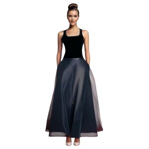 VNT Hillard & Hanson Black Velvet Top A-line Organza Maxi Skirt Suit Evening Set